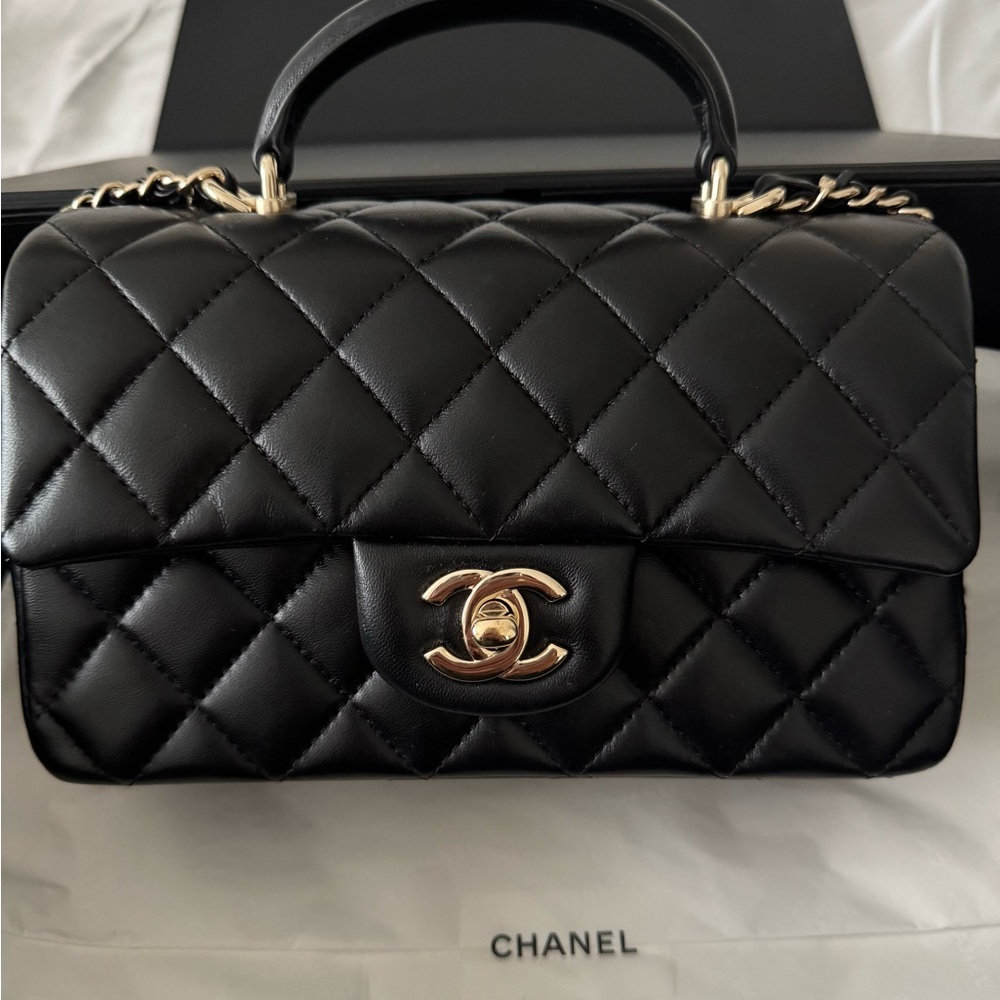 Lambskin Quilted Mini Rectangular Flap Black